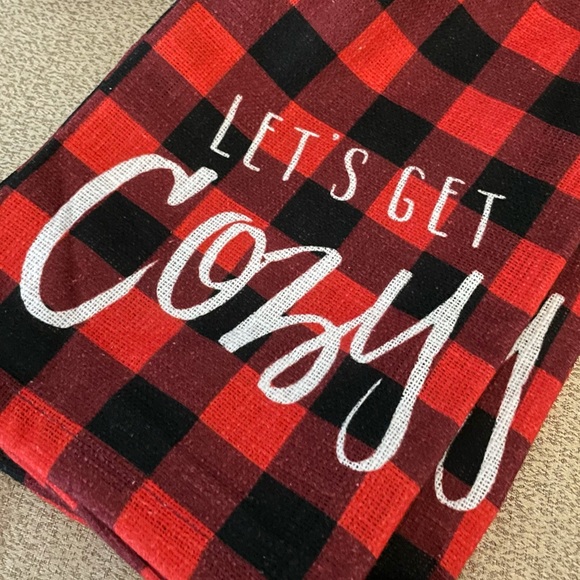 New Set of 2 LETS GET COZY Buffalo Plaid Kitchen Towels - Picture 2 of 4